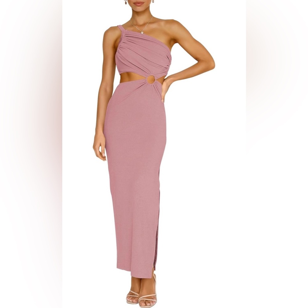 NWOT One Shoulder Cut Out Ribbed Bodycon Maxi Dress Size Small